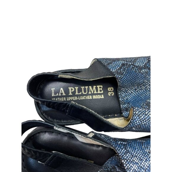 La Plume Asbury Sandals Women's Size 38 Navy Python Leather Slingback Shoes 7.5 - Picture 3 of 5